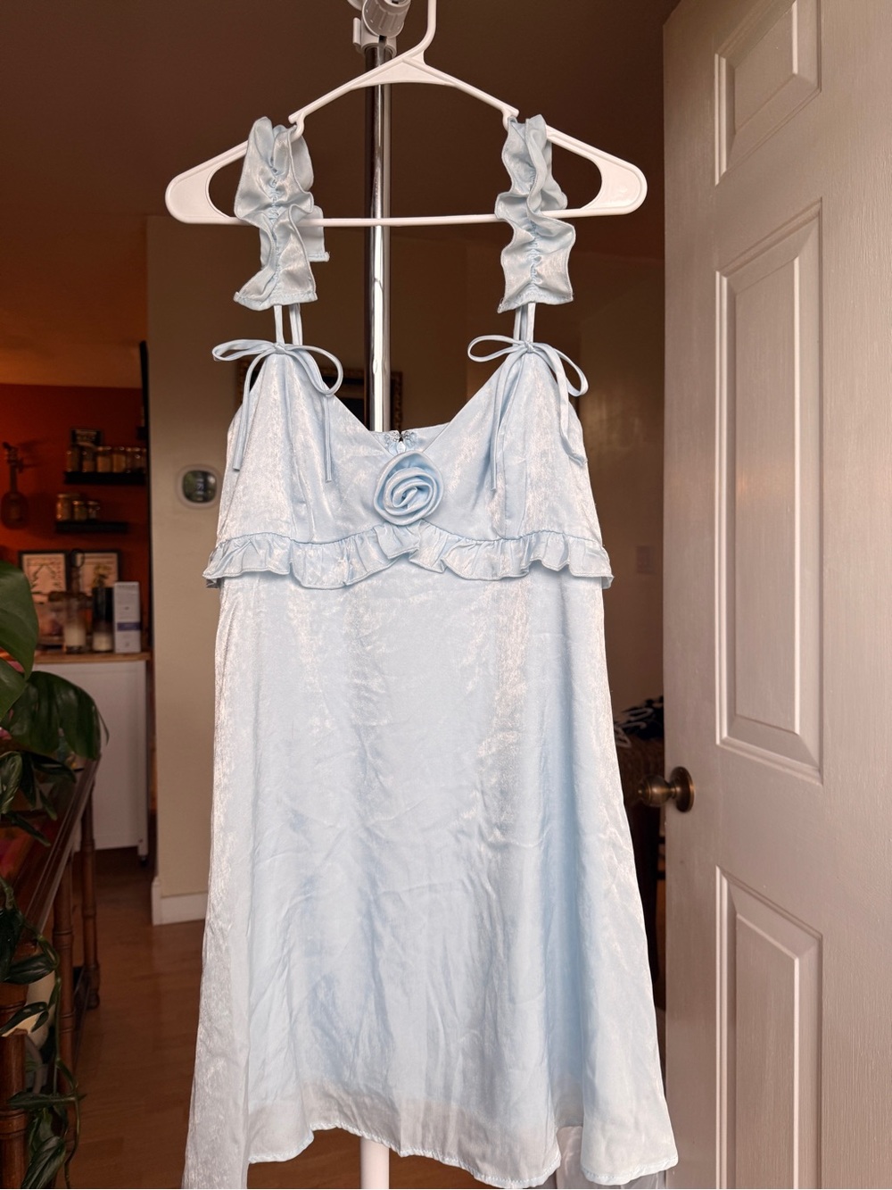 Wild Fable Light Blue Satin Ruffle Dress Size S NWT